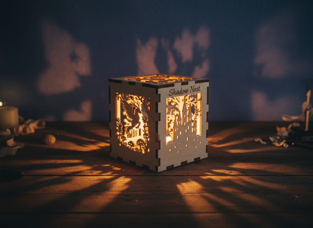 Shadow Nest wooden cube lantern